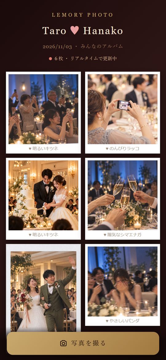 ゲスト全員の写真が並ぶ、みんなのアルバムの画面